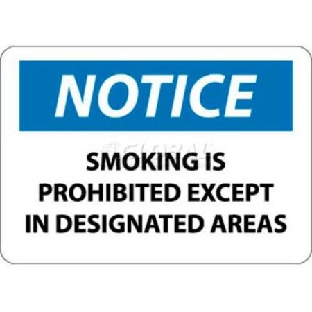 NATIONAL MARKER CO NMC OSHA Sign, Notice Smoking Is Prohibited Except In Designated Areas, 10in X 14in, Wh/Bl/Bk N155RB